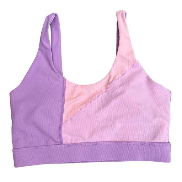 Wilo The Label Pink Colorblock Ribbed Sports Bra Large Activewear Scoop Neck - Picture 1 of 8